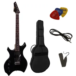 Elektrogitarre 4/4 schwarz - Heavy Metal - für Linkshänder - Tasche, Band, 3Plek