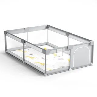 INVOKER Baby-Laufstall 120 x 180 cm mit Matte – Großer Spielbereich mit transparenten Mesh-Wänden und Reißverschlusstür, Kindergehege für Innen- & Außenbereich inkl. Tragetasche