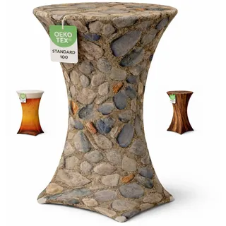 EXKLUSIV HEIMTEXTIL Stehtischhusse für Bistrotisch Motiv Ø 80-85x110-120 cm Stein