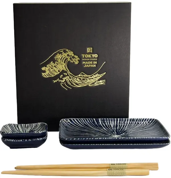Tokyo Design japanisches Porzellan Sushi Set Blue Tokusa - 6 teilig