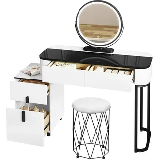 Woltu Schminktisch, Weiß, Schwarz, Holz, 4 Schubladen, Rechteckig, 100x125x40 cm, Schlafzimmer, Schminktische