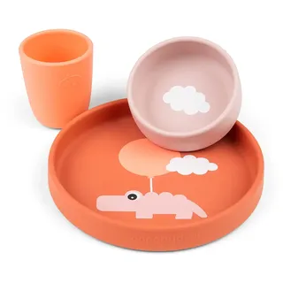 Done by Deer Silikon Geschirr-Set, Happy Clouds, Baby-Geschirr 3 El.