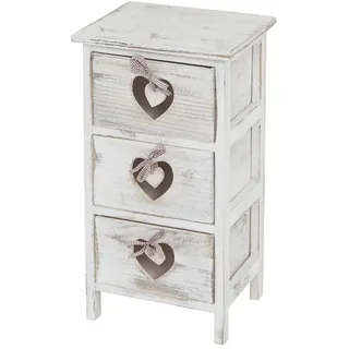Mendler Kommode Forli, Schubladenkommode Schrank, 3 Schubladen mit Herzen 55x29x25cm, Shabby-Look, Vintage ~ weiß