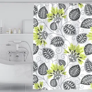GONOVE Duschvorhang für Badezimmer 240 x 200 cm Schimmelresistent Dicke Polyester Stoff Blumen Duschvorhang Liner Wasserdichter langer Badevorhang mit Haken, waschbar und gewogen Saum