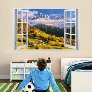 3D Wandtattoo Durchbruch Wanddeko Schneeberg Wanddurchbruch Sticker selbstklebend Wandbild Wandsticker Wohnzimmer Wanddeko Wandaufkleber für Kinderzimmer Junge Mädchen Teenager Zimmer