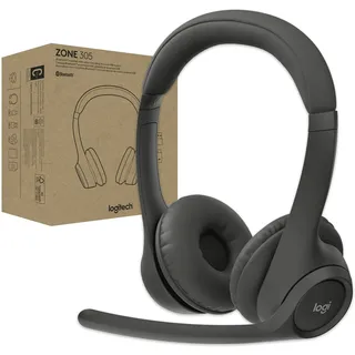Logitech Zone 305 for Business, kabelloses Bluetooth-Headset mit Mikrofon, für Google Meet, Google Voice, Zoom, kompatibel mit Windows, Mac, Chrome, Linux, iOS, iPadOS, Android - Schwarz