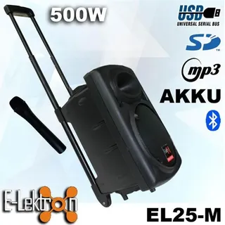 E-Lektron EL25-M 500W mobile PA Soundanlage Akku-MP3-USB-Bluetooth inkl. Funkmikrofon Soundsystem - Schwarz