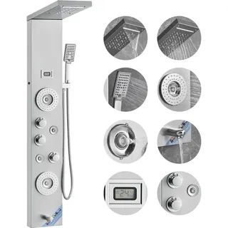 Vevor Duschpaneelsystem, 6 Duschmodi, LED- und Display-Duschpaneelturm, Regenfall, Wasserfall, 4 Körpermassagedüsen, Wannenauslauf, Handbrause, 150 cm Schlauch, Wandmontiertes Duschset