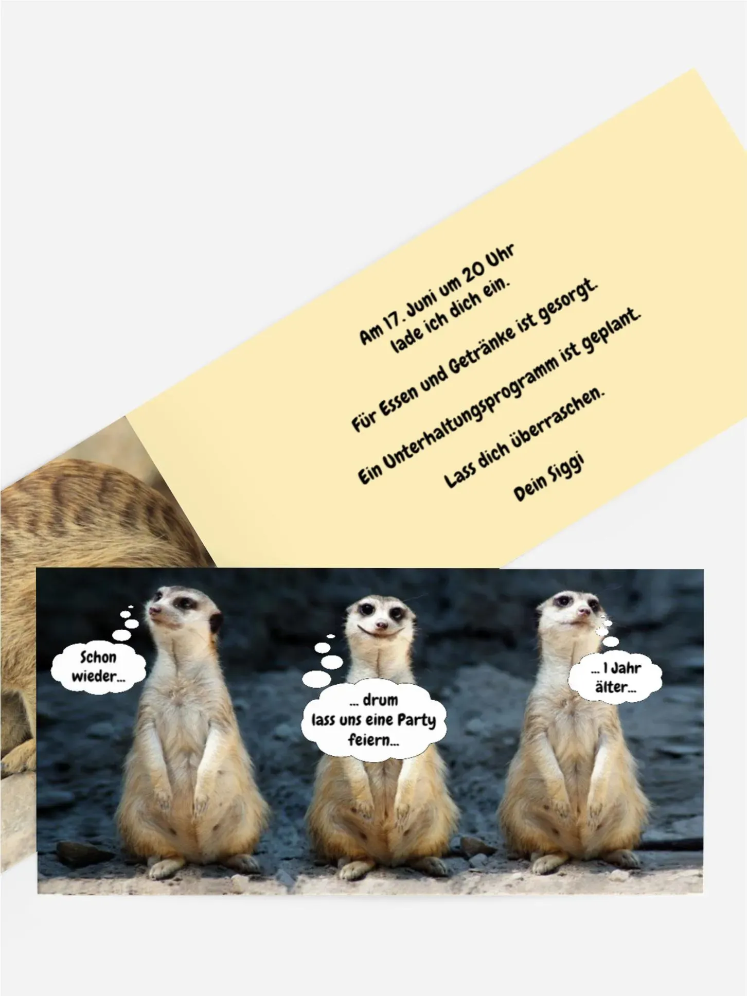 Einladungskarten zum Geburtstag selbst gestalten mit Spruch und Fotos im Onlinedesigner bei Meine-Kartenmanufaktur.de