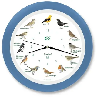 Kookoo Singvögel Himmel-Blau, Die Singende Vogeluhr, mit 12 heimischen Singvögeln und echten, natürlichen Vogelstimmen, mit RC Funkquarzwerk