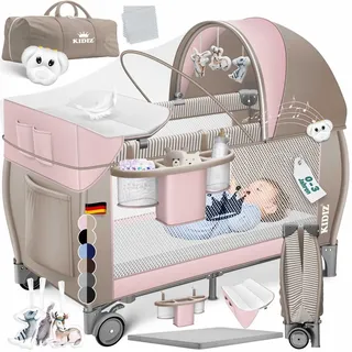 Kidiz KIDIZ® Babybett Reisebett Kinderreisebett Faltbar mit Matratze 120x60, Seiteneingang, Wickelauflage, Mosktionetz, Spielbogen & Tragetasche Baby Beistellbett Kinderbett ab Geburt bis 15 kg