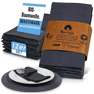 Mon Bijou Stoffserviette Stoffservietten Bio Baumwolle grau, weiß, dunkelgrau Servietten Stoff, (für Restaurants hochwertige Gastronomie Tischservietten Set 45 x 45cm, 12 St., Tischdeko für Hochzeit, Weihnachten, Geburtstagsfeier, Familienfeier), Baumwollservietten waschba rumweltfreundlich elegant wiederverwendbar grau