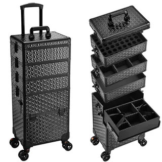 Kosmetik Trolley 5 in 1 Kosmetikkoffer Trolley Make up Koffer Groß Friseurkoffer mit Rollen Schminkkoffer Beauty Case Nagelkoffer,Hellschwarz