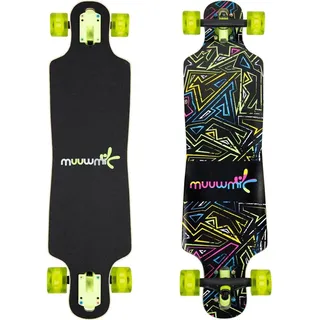 Muuwmi Longboard Compact Neon mit Leuchtrollen ABEC 7 Kugellager Neon - LED-Leuchtrollen - Deck 83x22cm - max. 100kg