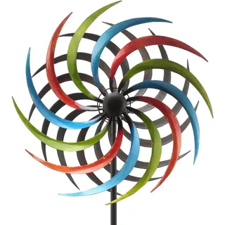 finehomegarden XL Windrad ArtFerro Windspiel Gartenstecker Gartendeko Metall H180cm Ø35cm bunt