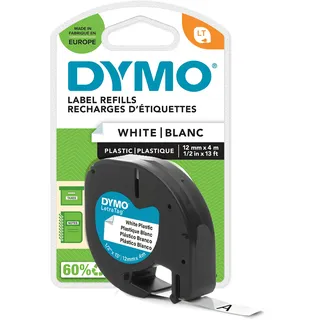 DYMO Original LetraTag Etikettenband| schwarz auf weiß | 12 mm x 4 m | selbstklebendes Kunststoff Schriftband | für LetraTag-Beschriftungsgerät