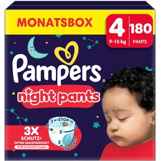 Pampers Pampers® Windeln Monatsbox baby-dryTM night Pants Größe Gr.4 (9-15 kg) für Babys und Kleinkinder, 180 St.