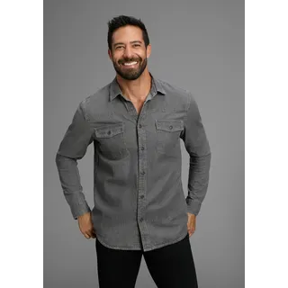 Jeanshemd ARIZONA, Herren, Gr. 45/46 (XXL), N-Gr, grau, Jeans, Obermaterial: 100% Baumwolle, Basic, normal, mit Knöpfen, Hemden, Western Stil