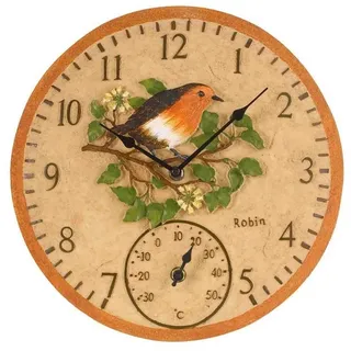 Smart Garden Wanduhr Wanduhr mit Vogelmotiv 30 cm mit Thermometer, Gartenuhr