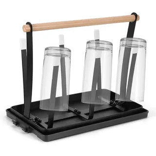 FELIXLEO Flaschenhalter Flaschenhalter für Sodastream 6er Abtropfgestell mit Holzgriff Schwarz, (1-St)