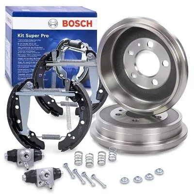 Bestprice 2x Bremstrommel + BOSCH Super PRO Hinterachse [Hersteller-Nr. 40005722] für Audi, VW, Seat
