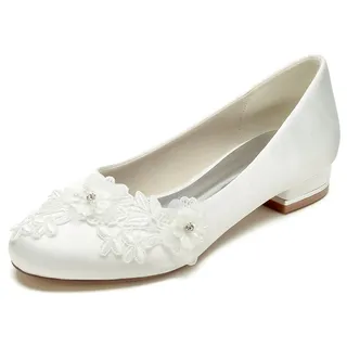 MINITOO Flache Schuhe fur Damen Mädchen Hochzeits Lace Blume Brautschuhe Abend Pumps MY273 Ivory EU 37 - 37 EU