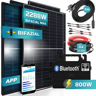 SUNNIVA® 2288W Balkonkraftwerk komplett Steckdose Astro-Energy 800W Micro Wechselrichter PV Solaranlage 4x440W Solarmodule, inkl.5m Kabel, Y-Verteiler, Bluetooth, WIFI