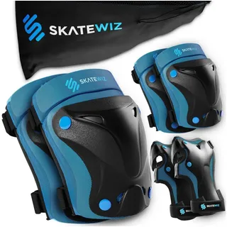 SKATEWIZ Protektoren-Set 3-er Set Inline Skating Skateboard Kinder Schoner Set Schützer dunkelblau XS