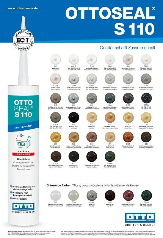 Farbkarte / Farbübersicht Ottoseal S110 Neutralsilikon |