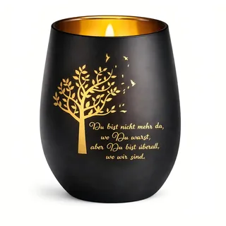 Trauergeschenk Windlicht mit Gravur – Grablicht Glas & Trauerlicht als Erinnerungslicht, Mit Spruch „Du bist Nicht mehr da ...“, Würdige Trauer Deko für Hinterbliebene, Beileid und Grab (Schwarz)