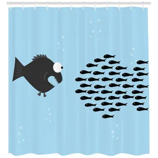 Abakuhaus Duschvorhang Moderner Digitaldruck mit 12 Haken auf Stoff Wasser Resistent Breite 175 cm, Höhe 240 cm, Fisch Lustige Cartoon-Motivation blau|schwarz 175 cm x 240 cm