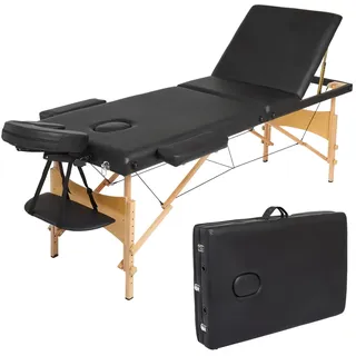 Mondeer Mobile Massageliege, Klappbare Therapieliege, Tragbares Massagebett, Leichter Massagetisch, 3 Zonen mit Höhenverstellbaren Holzfüße (Schwarz)