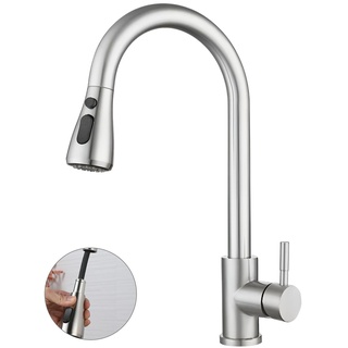 ZSMJAER Waschbecken Hahn Küche aus Edelstahl, Wasserhahn mit 60cm Schlauch, Küchenarmatur mit Ausziehbaren Brause, Küchenamaturenset, 360° Kitchen Sink Tap, 2 Mode, G3/8 Anschluss (Schwarz)