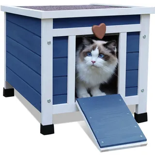 VOUNOT Katzenhaus aus Holz Katzen Haus Katzenhütte für Draussen Outdoor, Grau - Vounot