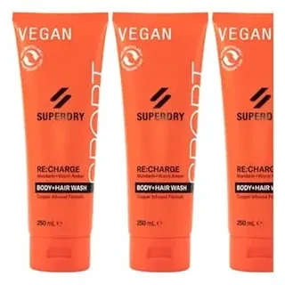 4tlg. Set kompatibel mit 3x250ml Superdry RE:Charge Funky Rot Männer Body 2in1 Duschgel & Shampoo + Dusbtbag von STUDIO.MUNET