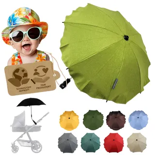 Sonnenschutz universal [Sonnenschirm für Kinderwagen] Buggy UV Schutz 50+ mit Universalhalterung biegsamer Schirm für Rund- und Ovalrohre verstellbar (meliert hellgrün)