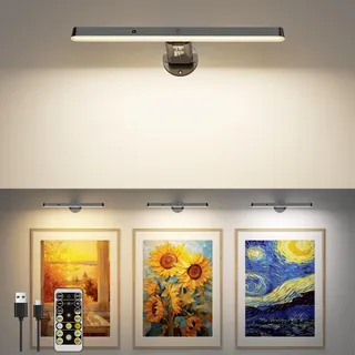 Bilderleuchte Kabellos LED Bildbeleuchtung Akku, 31cm 6000mAh Wandleuchte Ohne Stromanschluss,Dart Beleuchtung Licht 3 Farbtemperaturen Dimmbar mit Fernbedienung&Timer, für Malen,Foto,Portrait-1 Stück