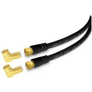 ARLI schwarz TV-Kabel, F-Stecker, F Winkeladapter (700 cm), 7m Sat Doppelwinkel Anschlusskabel HD Satkabel 135dB Doppel Winkel schwarz