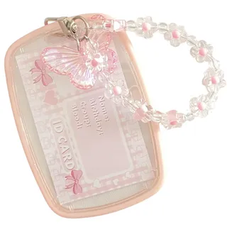 RUNRAYAY Acrylic Cute Kpop Photocard Holder, 3 Inch Credit ID Bank Card Bus Card Student Card Pendant Keychain Badge Holder - Pink C