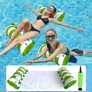 Wasserhängematte Aufblasbares mit Luftpumpe, 4 in 1 Aufblasbare Luftmatratze Pool mit Rückenlehne, Schwimmmatte, Luftmatratze Wasser, Wasserhängematte Erwachsene für Schwimmbad, Strand