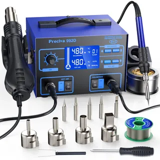 Preciva Heißluftlötstation, Lötstation 992D Entlötstation Repairing-Station Heißluft Station Profi 2 in 1 Lötstation mit LCD Display, 100-480°C Heißluftpistole Kühl- / Heißluftumwandlung