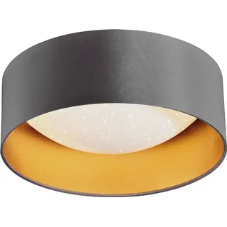 ETC Shop LED Deckenleuchte Sterneneffekt Wohnzimmerlampe Textilschirm gold Deckenlampe Modern, weiß rund, 12W 1300Lm neutralweiß, DxH 32x11 cm