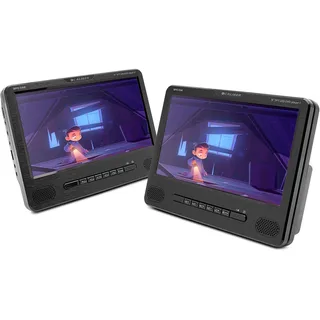 Caliber Tragbarer DVD Player Auto - 2er Set - CD, DVD, VCD, MP3, MPEG4, DivX, JPEG, USB, SD - LED Anzeige - 3,5 mm Kopfhöreranschluss - bis zu 1,5 Stunden kabellos - Schwarz - 9 Zoll