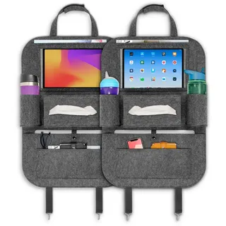 ECENCE 2x Rückenlehnen-Schutz Auto Filz Rücksitzschoner Kinder 60cm/23,6inch Organizer Autotasche Organizer Rückenlehnen-Tasche für Autositze Aufbewahrungssystem mit Pad-Tablet-Halter