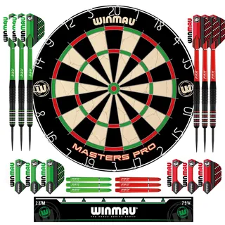 Winmau Dartscheibe - Masters Pro Profi Dartscheibe Steeldart aus Sisal - Enthält Dartscheibe, Dartpfeile, Flights, Schäfte und Oche-Streifen – Profi Steel-Dartscheibe-Set für Erwachsene