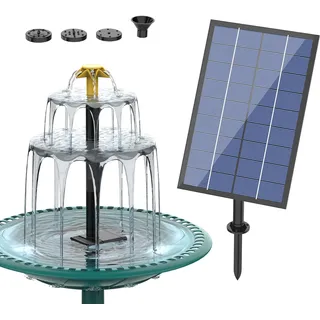 SUJFEE DIY 4W Solar Springbrunnen für Außen, Dreischichtiges Fließwasser-Set mit Wasserpumpe,Vogelbad und Brunnen Abnehmbar mit 4 Düsen,Solarbrunnen für Draussen für DIY-Wasserspiel,Gartendekoration