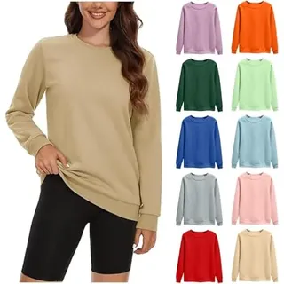 Dyhxuan Pullover Damen Einfarbig Vielseitig Sweatshirt Ohne Kapuze Große Größen Basic Langarmshirt Autumn Winter Langarm Oberteile Casual Rundhals Pulli Shirt Leicht Longsleeve Tops für Frauen M-4XL - 3XL