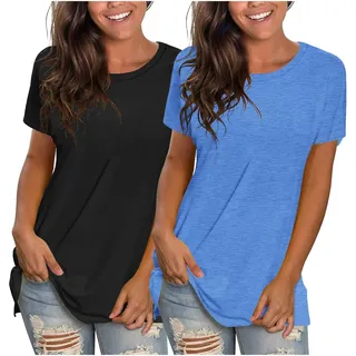 Basic Shirt Damen Damen Oberteile Tshirt Damen lang Damen Oberteile musselin Set Damen Unterrock Damen Tshirt Tshirt Damen Longshirt Damen Kurzarm - 3XL