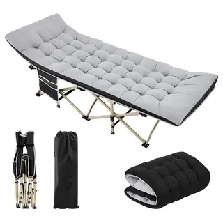 Yaheetech Feldbett Campingbett mit Tragetasche & Seitentasche & Matratze Klappbett bis 150 kg belastbar, 191 × 67 × 56 cm grau|schwarz