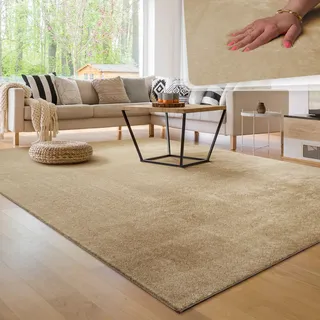 Teppich Wohnzimmer Kurzflor weich, rutschfest Modern Einfarbiges Muster beige Grösse:140x200 cm